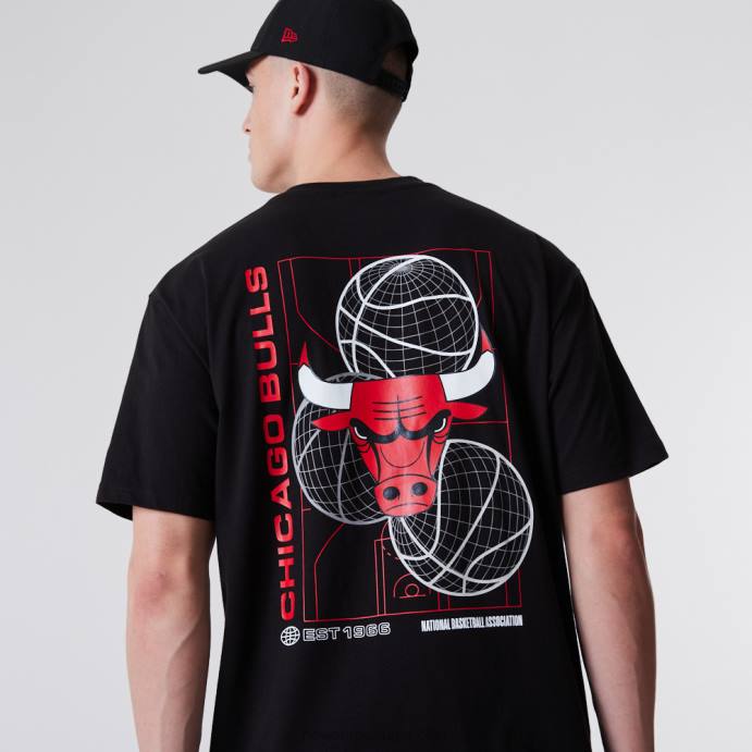 FFTN3152 New Era Chicago Bulls Camiseta preta estampada de basquete
