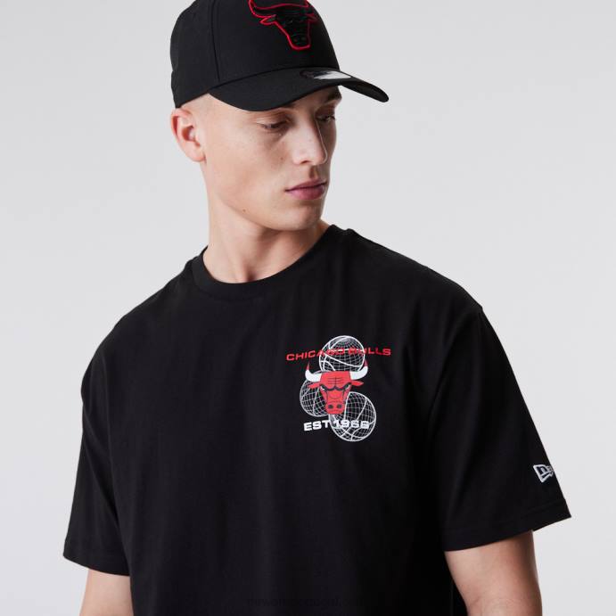 FFTN3152 New Era Chicago Bulls Camiseta preta estampada de basquete
