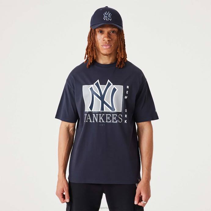 FFTN3157 New Era camiseta oversized azul marinho com logomarca do time new york yankees mlb