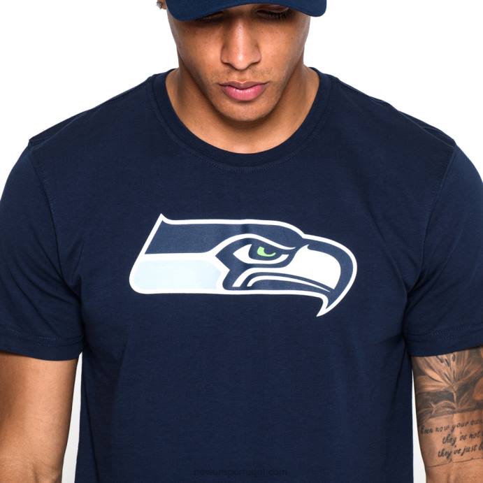 FFTN3160 New Era camiseta azul com logotipo do time seattle seahawks