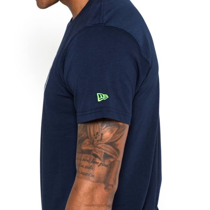 FFTN3160 New Era camiseta azul com logotipo do time seattle seahawks