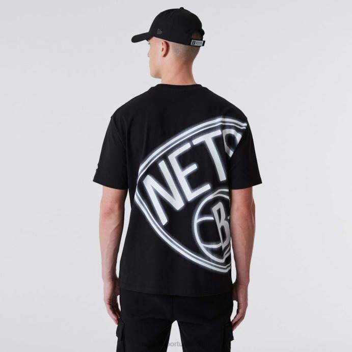 FFTN3165 New Era camiseta preta oversized neon brooklyn nets