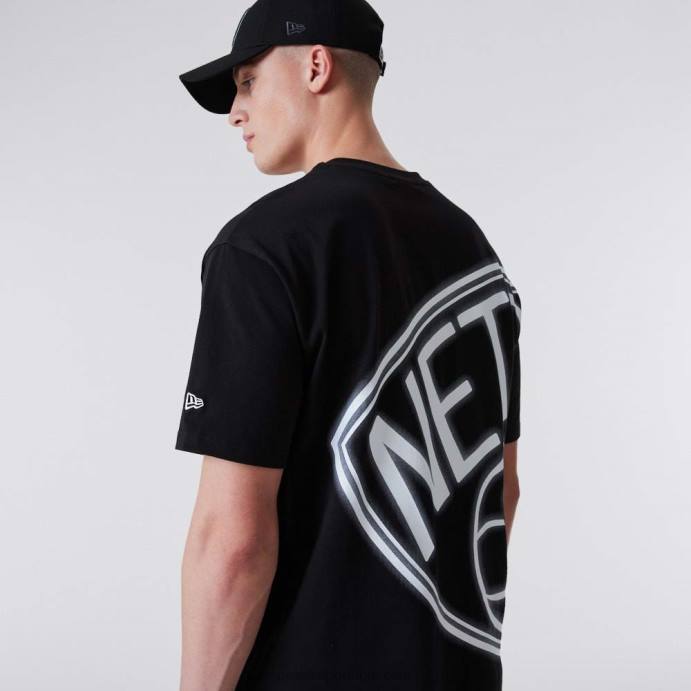 FFTN3165 New Era camiseta preta oversized neon brooklyn nets