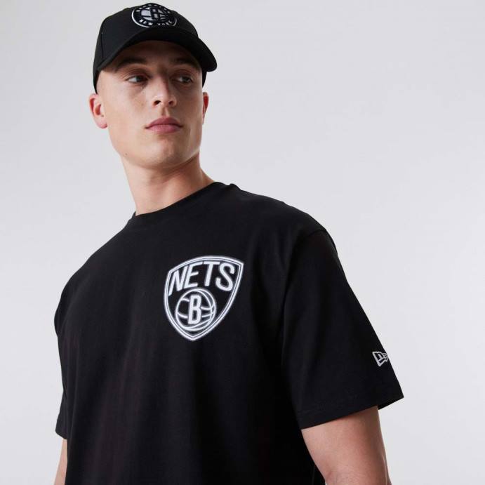 FFTN3165 New Era camiseta preta oversized neon brooklyn nets