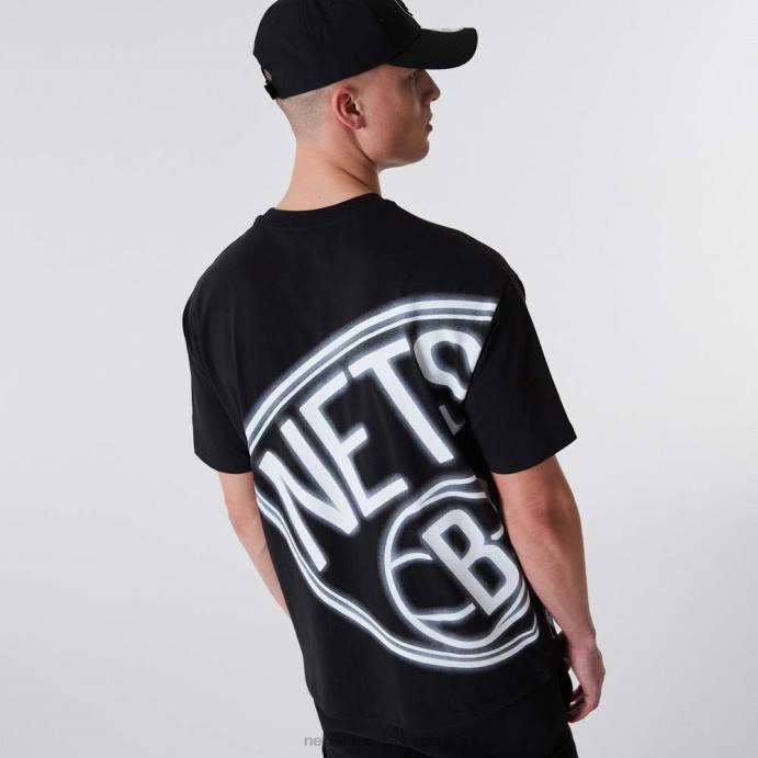 FFTN3165 New Era camiseta preta oversized neon brooklyn nets