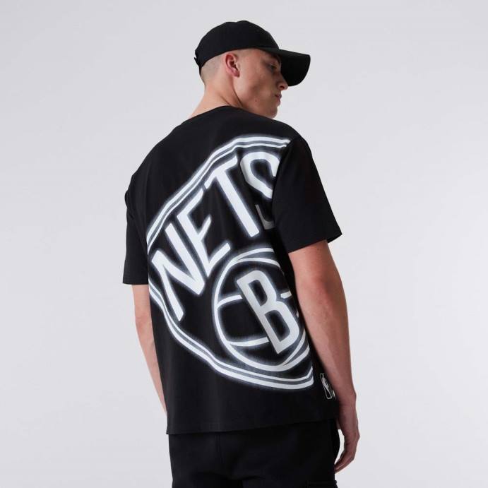 FFTN3165 New Era camiseta preta oversized neon brooklyn nets
