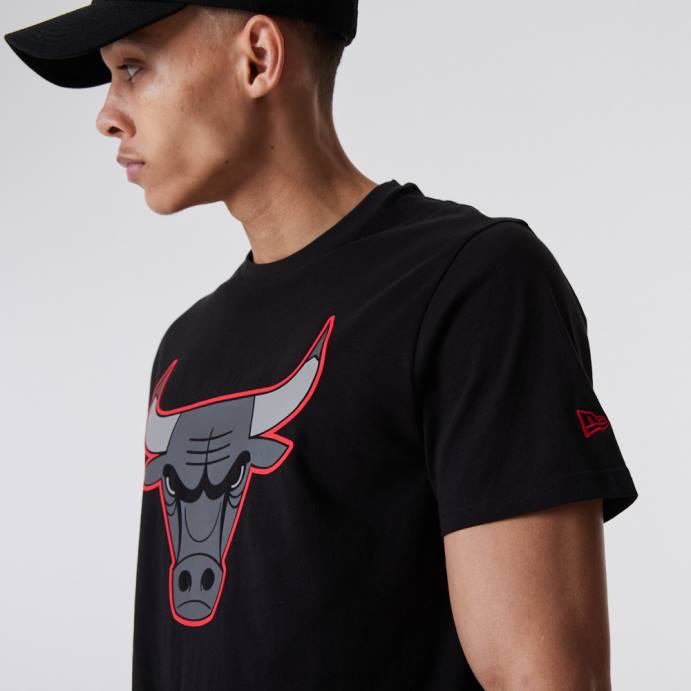 FFTN3166 New Era chicago bulls nba t-shirt com logotipo preto