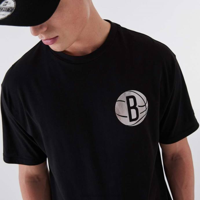 FFTN3167 New Era camiseta preta metalizada do brooklyn nets nba