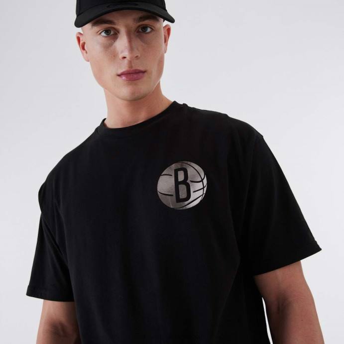 FFTN3167 New Era camiseta preta metalizada do brooklyn nets nba