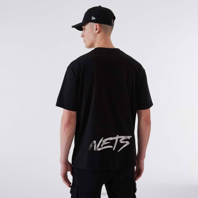 FFTN3167 New Era camiseta preta metalizada do brooklyn nets nba