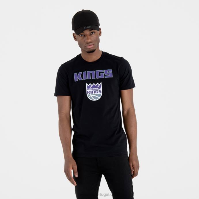 FFTN3174 New Era camiseta preta sacramento kings com logotipo do time da nba