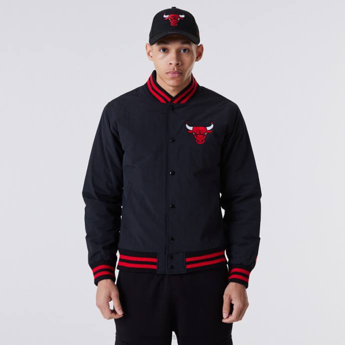 FFTN2561 New Era Chicago Bulls Jaqueta bomber preta com logo
