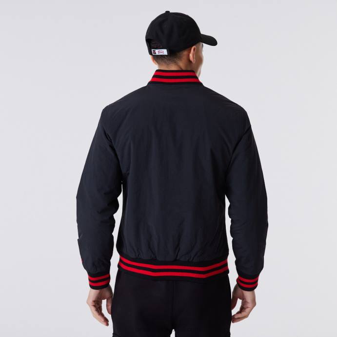 FFTN2561 New Era Chicago Bulls Jaqueta bomber preta com logo