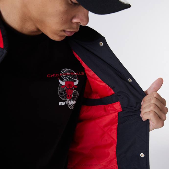 FFTN2561 New Era Chicago Bulls Jaqueta bomber preta com logo