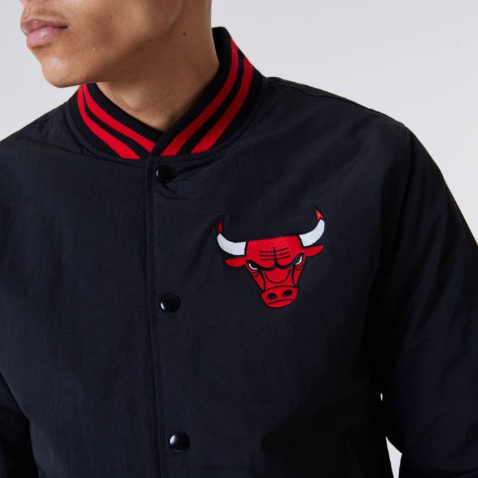 FFTN2561 New Era Chicago Bulls Jaqueta bomber preta com logo