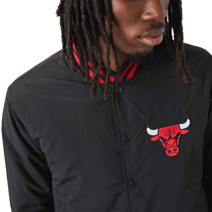 FFTN2561 New Era Chicago Bulls Jaqueta bomber preta com logo