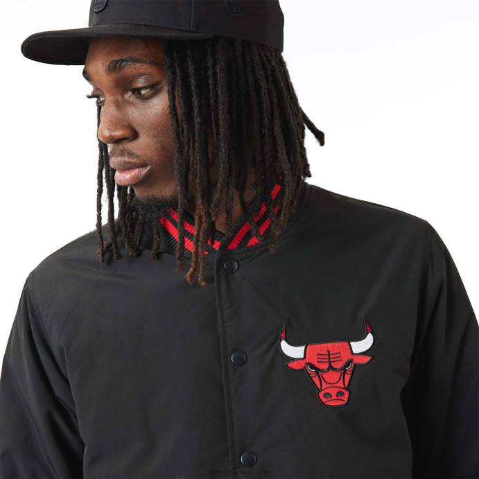 FFTN2561 New Era Chicago Bulls Jaqueta bomber preta com logo