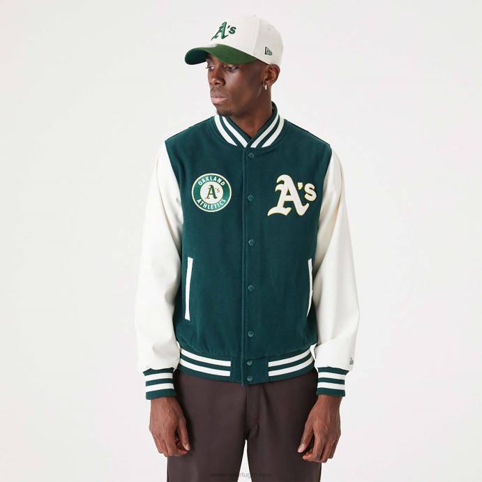 FFTN2566 New Era jaqueta de time do colégio Oakland Athletics MLB Heritage verde escuro