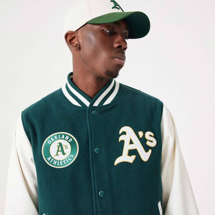 FFTN2566 New Era jaqueta de time do colégio Oakland Athletics MLB Heritage verde escuro