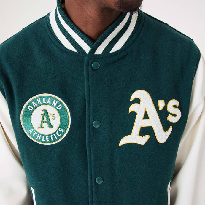 FFTN2566 New Era jaqueta de time do colégio Oakland Athletics MLB Heritage verde escuro