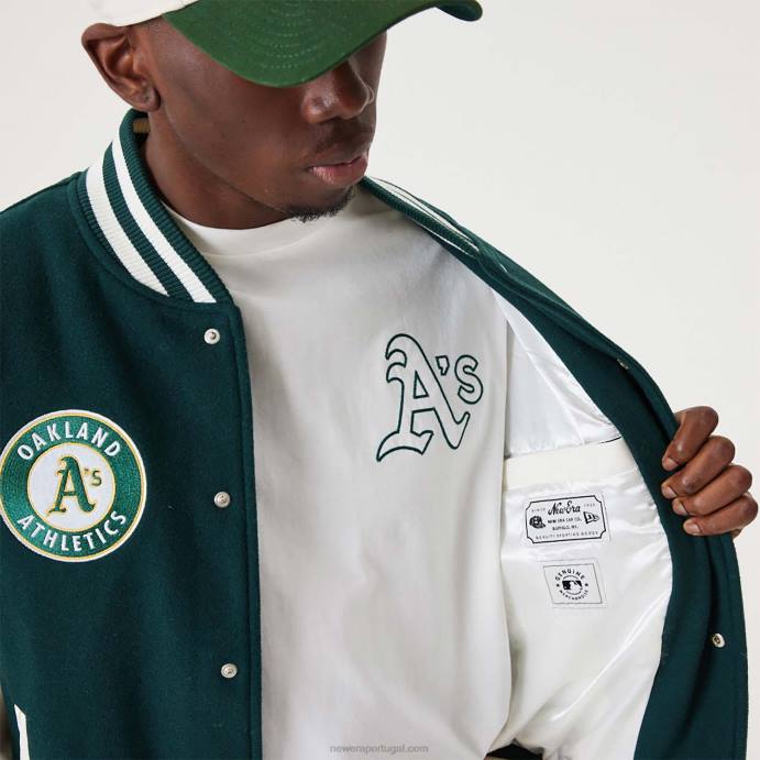 FFTN2566 New Era jaqueta de time do colégio Oakland Athletics MLB Heritage verde escuro