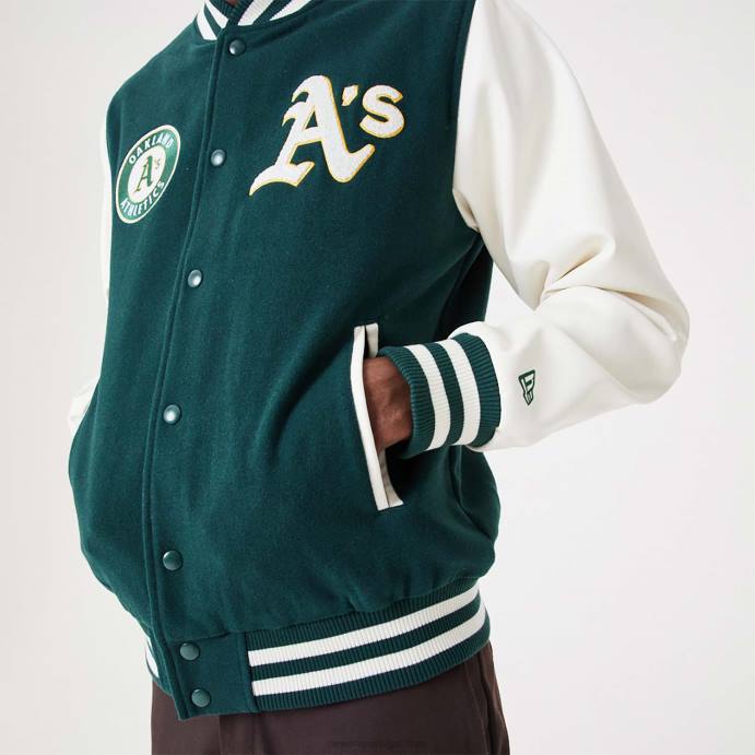 FFTN2566 New Era jaqueta de time do colégio Oakland Athletics MLB Heritage verde escuro