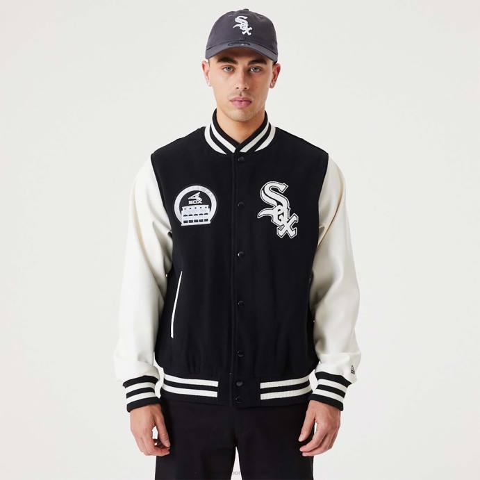 FFTN2567 New Era Chicago White Sox MLB Heritage Jaqueta Preta Varsity