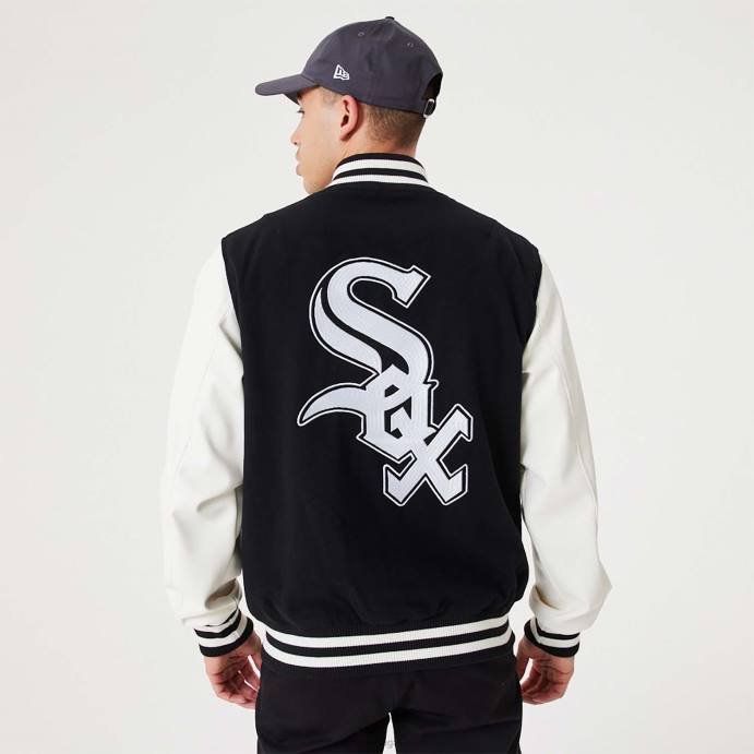 FFTN2567 New Era Chicago White Sox MLB Heritage Jaqueta Preta Varsity