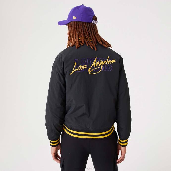 FFTN2569 New Era la lakers nba script jaqueta bomber preta