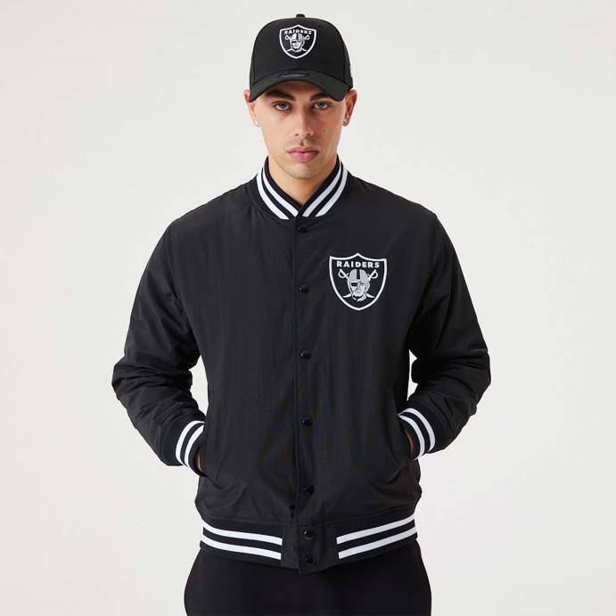 FFTN2570 New Era jaqueta bomber preta las vegas raiders nfl team logo