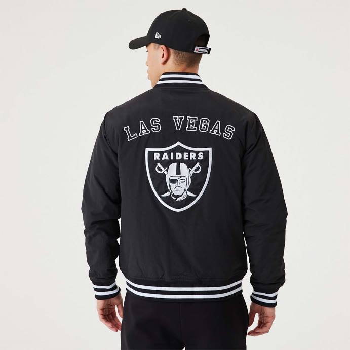 FFTN2570 New Era jaqueta bomber preta las vegas raiders nfl team logo