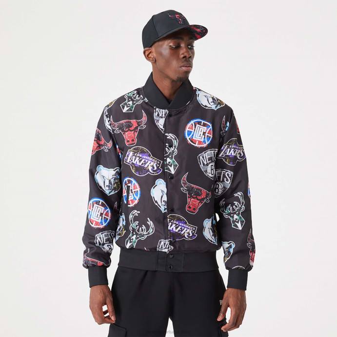 FFTN2571 New Era nba all over estampada logos da equipe jaqueta bomber preta