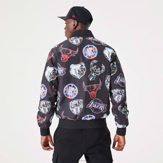 FFTN2571 New Era nba all over estampada logos da equipe jaqueta bomber preta