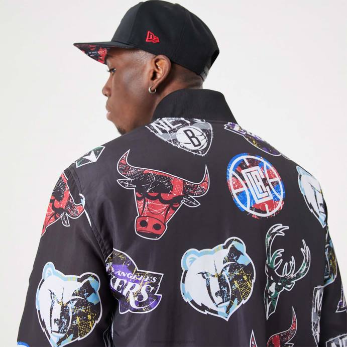 FFTN2571 New Era nba all over estampada logos da equipe jaqueta bomber preta
