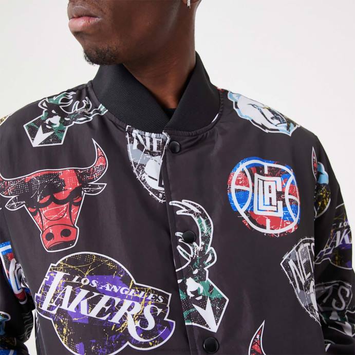 FFTN2571 New Era nba all over estampada logos da equipe jaqueta bomber preta