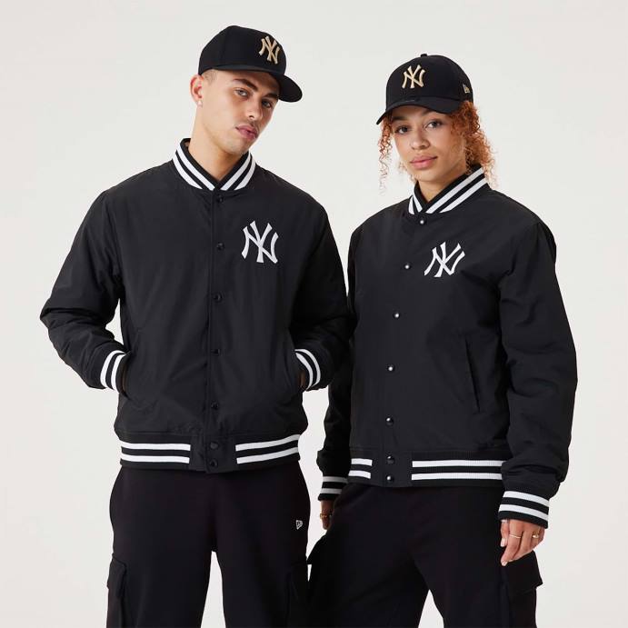 FFTN2573 New Era Jaqueta bomber preta New York Yankees MLB Team Logo
