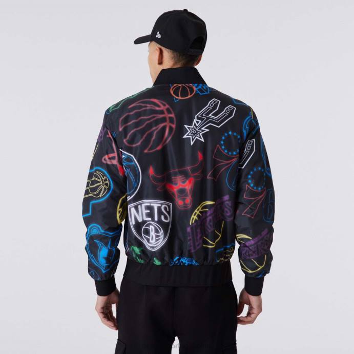 FFTN2574 New Era nba jaqueta bomber preta com estampa all over