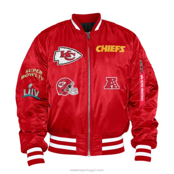 FFTN2576 New Era Kansas City Chiefs X Alpha Industries Jaqueta bomber vermelha reversível