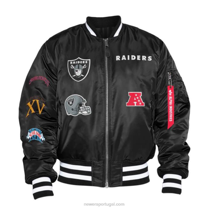 FFTN2577 New Era Las Vegas Raiders x Alpha Industries Jaqueta bomber preta reversível