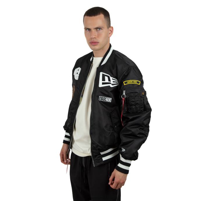 FFTN2580 New Era Jaqueta bomber preta reversível Alpha Industries
