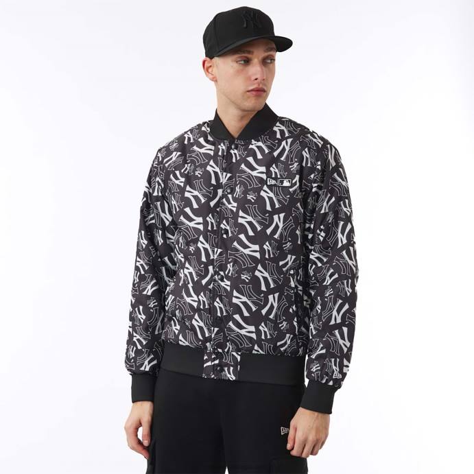 FFTN2583 New Era New York Yankees Jaqueta bomber preta com estampa de logo