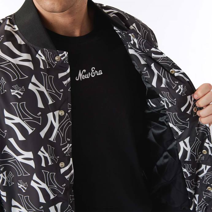 FFTN2583 New Era New York Yankees Jaqueta bomber preta com estampa de logo