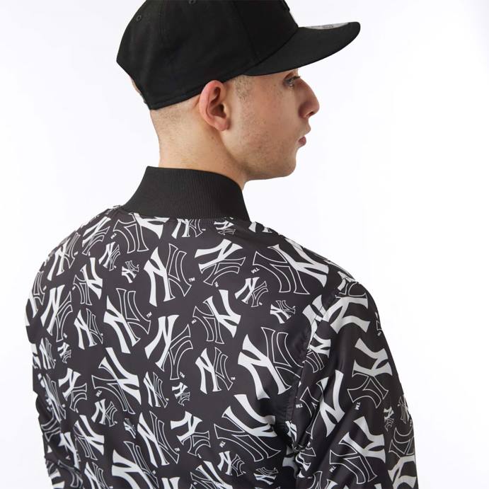 FFTN2583 New Era New York Yankees Jaqueta bomber preta com estampa de logo