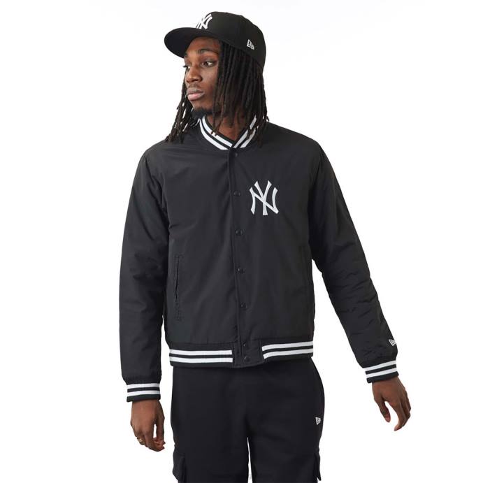FFTN2584 New Era jaqueta bomber preta com logo do time new york yankees