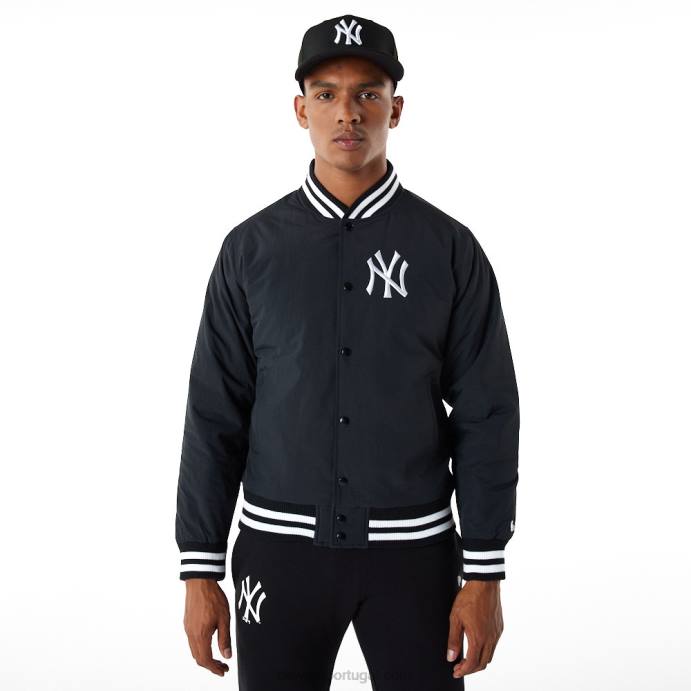 FFTN2584 New Era jaqueta bomber preta com logo do time new york yankees