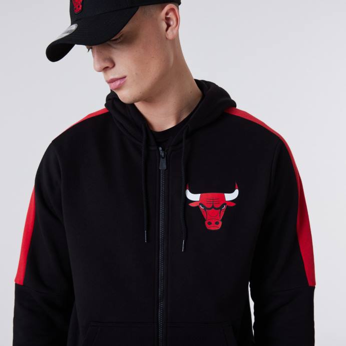 FFTN2658 New Era chicago bulls moletom preto com detalhe de painel de zíper