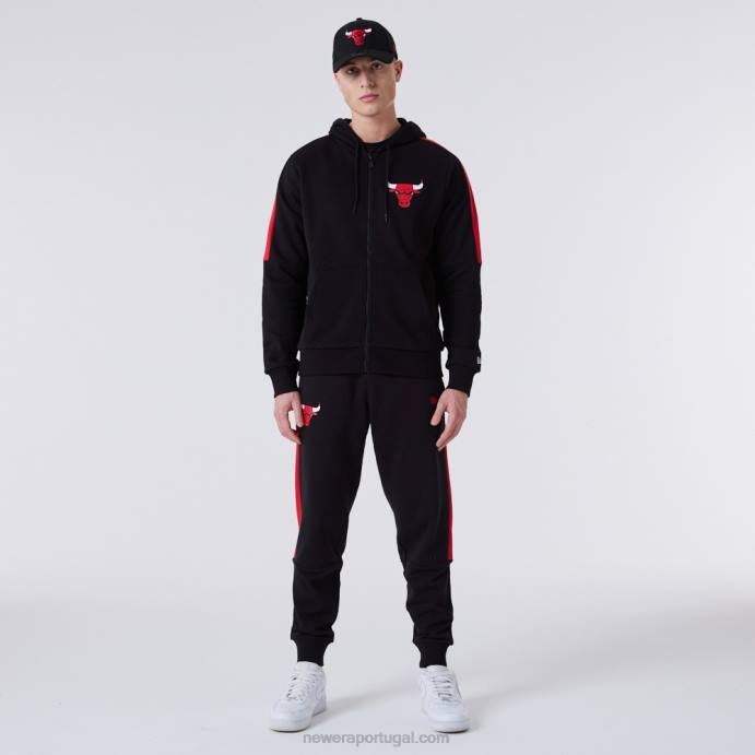 FFTN2658 New Era chicago bulls moletom preto com detalhe de painel de zíper