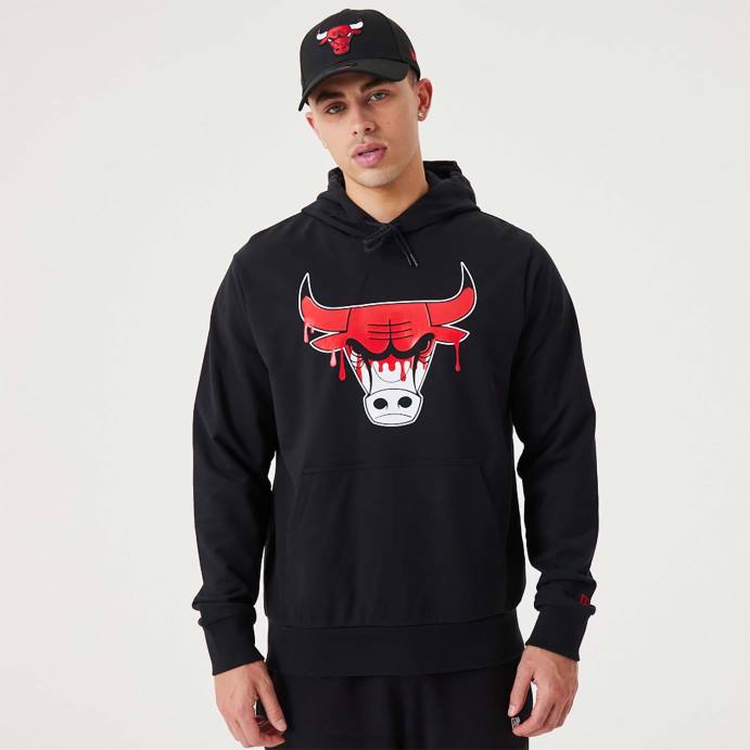 FFTN2673 New Era moletom com capuz preto chicago bulls nba drip logo