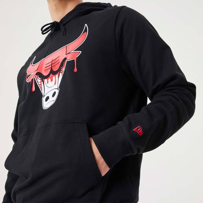 FFTN2673 New Era moletom com capuz preto chicago bulls nba drip logo