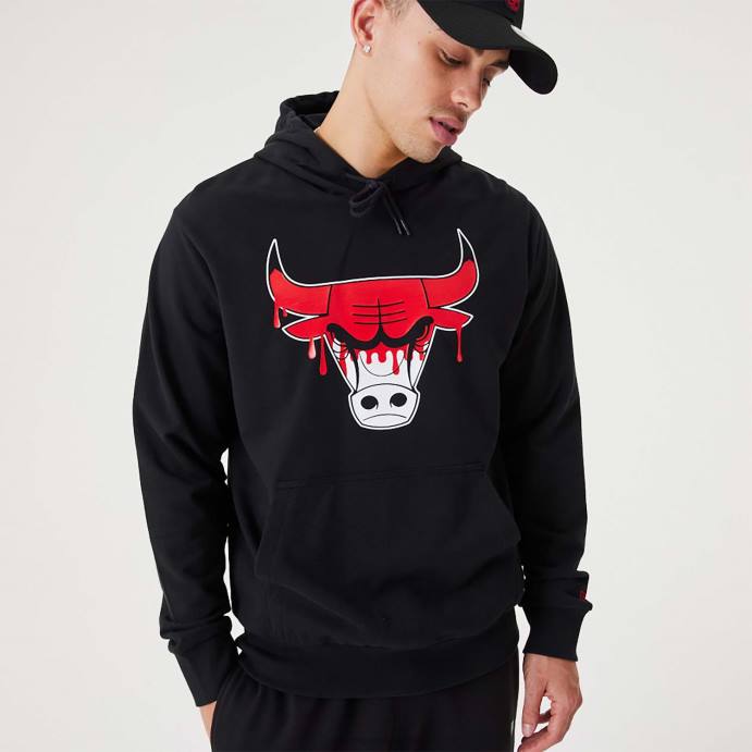 FFTN2673 New Era moletom com capuz preto chicago bulls nba drip logo